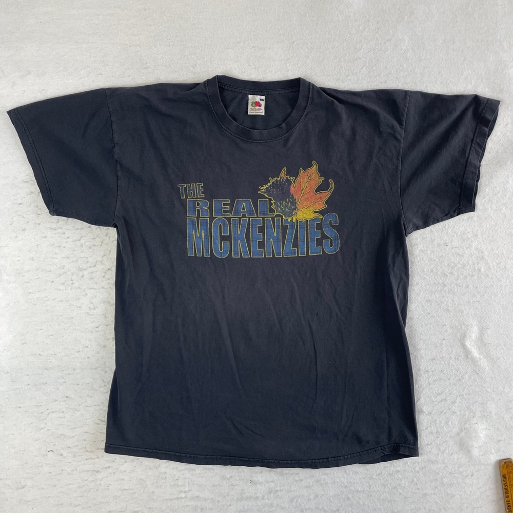 Fruit of the Loom T-Shirt XL Black The Real McKenzies Punk Rock Band Distressed